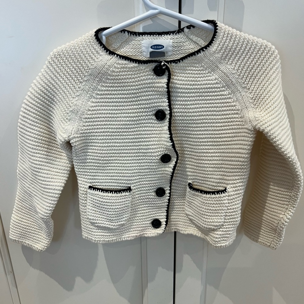 Old navy Cream Knit Cardigan with Black Trim 3t